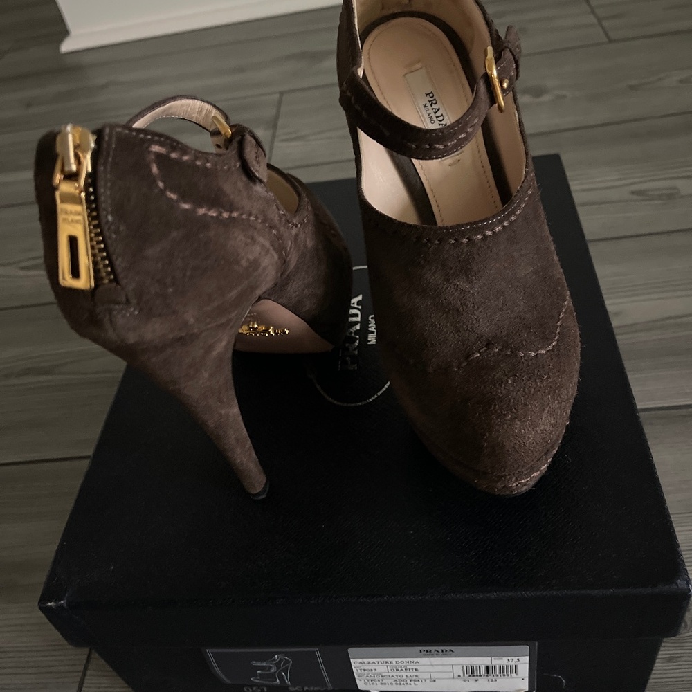 Auth Prada Pumps Heels 37.5 Suede leather